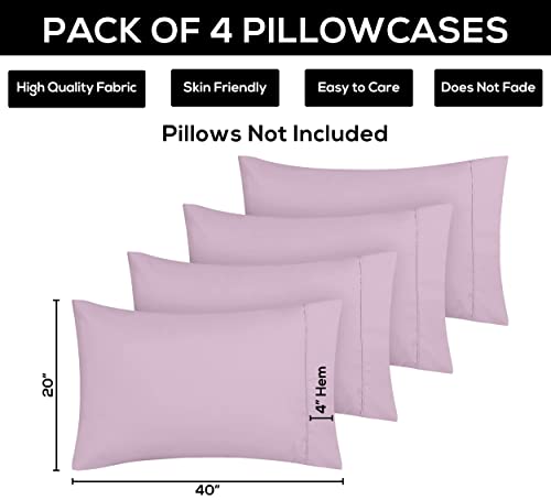 King Size Pillow Cases Set of 2 - Ultra Soft Microfiber, Lavender