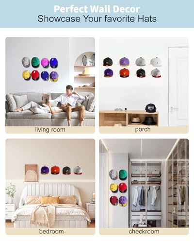 MSKEI Wall-Mount Hat Hooks - Strong Adhesive and Screws for Baseball Caps & Caps