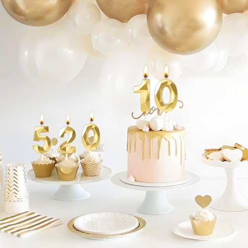 Gold 70th Birthday Candles | 3D Number Cake Topper for Celebrations