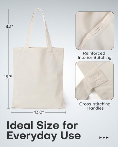 HOTOR 6-Pack Canvas Tote Bags for DIY Gifts & Groceries