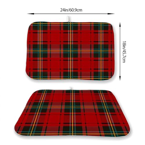 Christmas Dish Drying Mat 18x24 Inch Buffalo Plaid - Red, Green & Floral Variation
