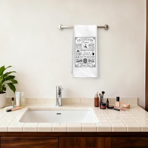 QICLM Style-03 Funny Bathroom Rules Hand Towels 16x24 Inches - Black & White Decor