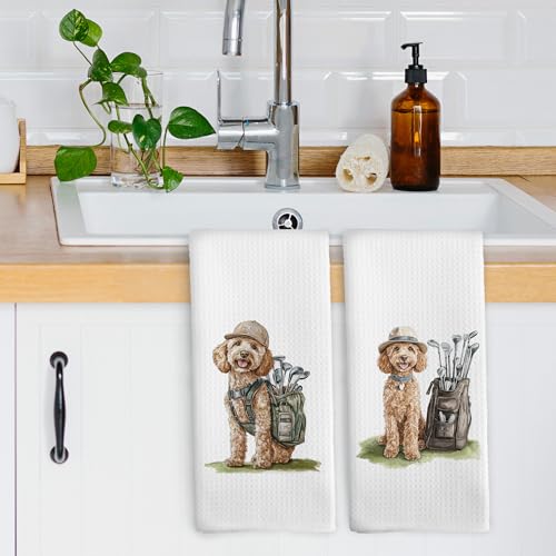 Funny Goldendoodle Golf Kitchen Towels - Set of 2, 16x24in