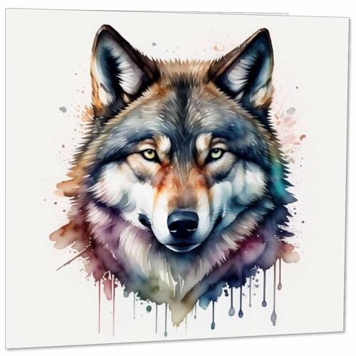 Watercolour Wolf Greeting Card - Premium 145mm x 145mm