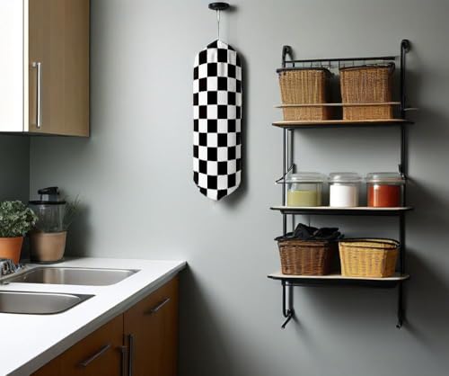 HIYAGON Wall Mount Plastic Bag Holder - Check Pattern Kitchen Organizer