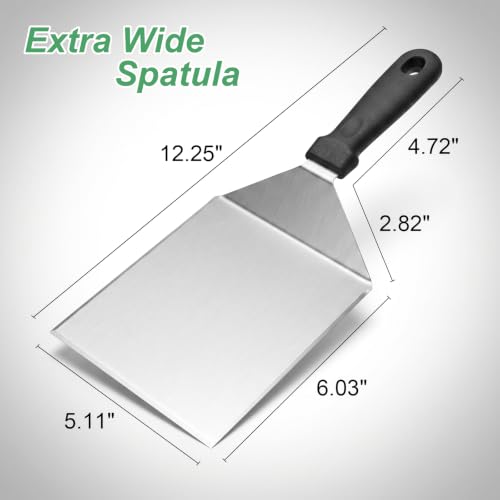 Cuttte Extra Wide Smash Burger Spatula, 6 x 5 Inch Heavy Duty Metal Turner