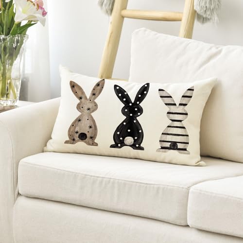 AVOIN Colorlife Easter Bunny Throw Pillow Cover, 20 x 12 Inch Black Case