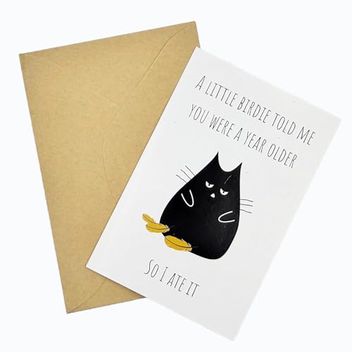 Funny Cat Birthday Card for Men and Women – Humorous Birdie Greeting