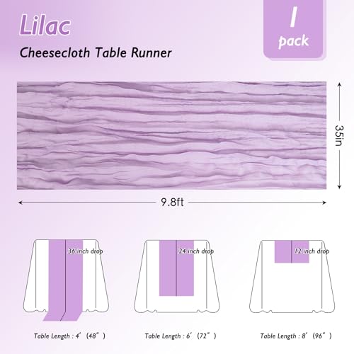 Lilac Purple Cheesecloth Table Runner 120 Inch Boho Wedding Decor - 8 Pack