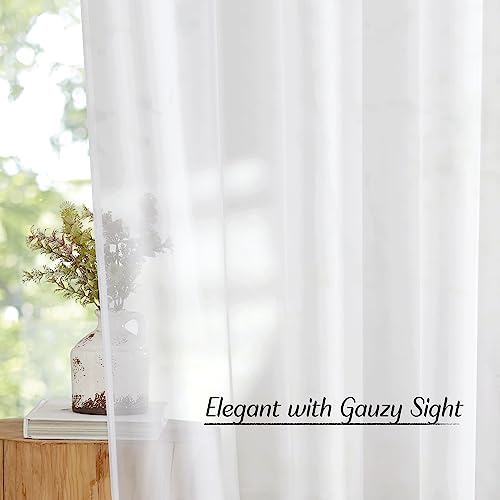 NICETOWN White Sheer Curtains 72" Long - Ring Top Voile Drapes (Set of 2)