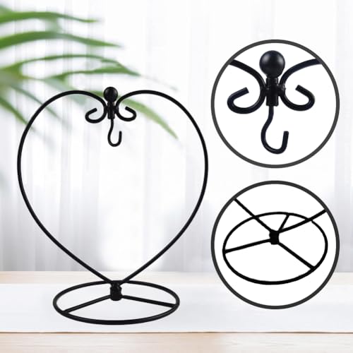 YY YEARCHY 8.07" Black Heart-Shaped Ornament Display Stand with Metal Hook