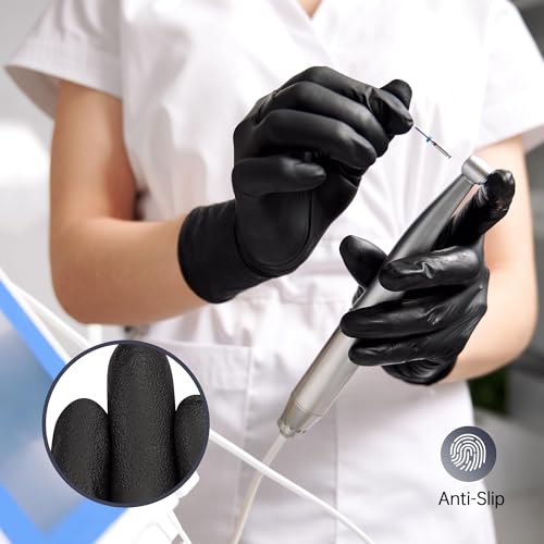 SwiftGrip Black Nitrile Exam Gloves - Latex Free Disposable for Medical, Cooking & Esthetician Use