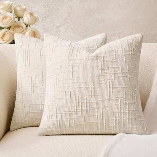 Soft Chenille Throw Pillow Covers Set of 2 - 18x18 Inch White
