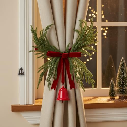 Christmas Wreath Curtain Tieback Buckle Set - Burgundy & Red