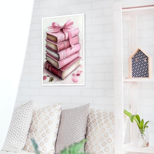 Pink Bow Books Canvas Wall Art Coquette Preppy Poster 8x12 Unframed