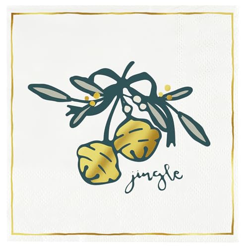 Christmas Cocktail Napkins - Pack of 20 Gold Foil Jingle Bells