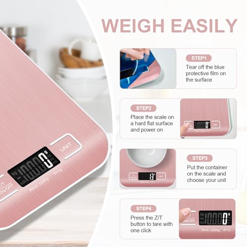 SOYOK Digital Food Scale - 11lb Capacity, Pink, Accurate to 1g