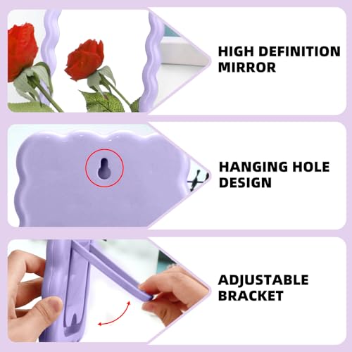 Wave-Inspired Portable Makeup Mirror - 6.7x5.3 Inch, Purple