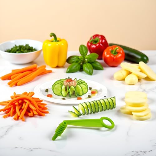 Jinshining Green Spiral Vegetable Slicer - Manual Cucumber, Potato & Carrot Cutter