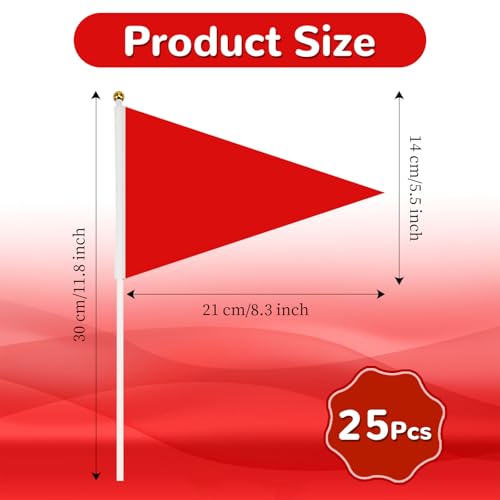 25 Pack Red Pennant Flags - Mini Handheld Flags for Parties & Events