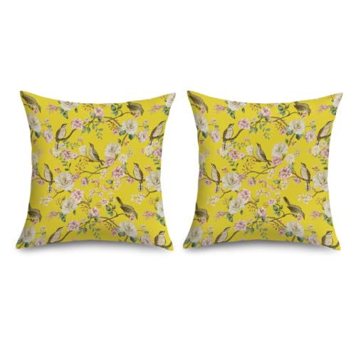 Yellow Chinoiserie Floral Throw Pillow Covers - Set of 2, 18x18