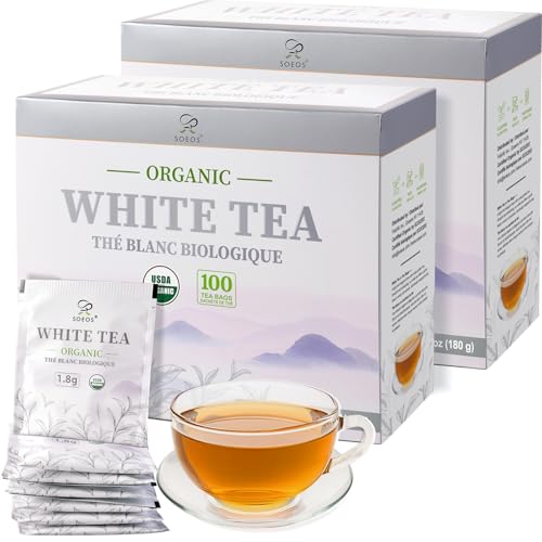 Soeos Organic White Tea - 200 Individually Wrapped Tea Bags, Low Caffeine, Floral Aroma, Smooth Taste