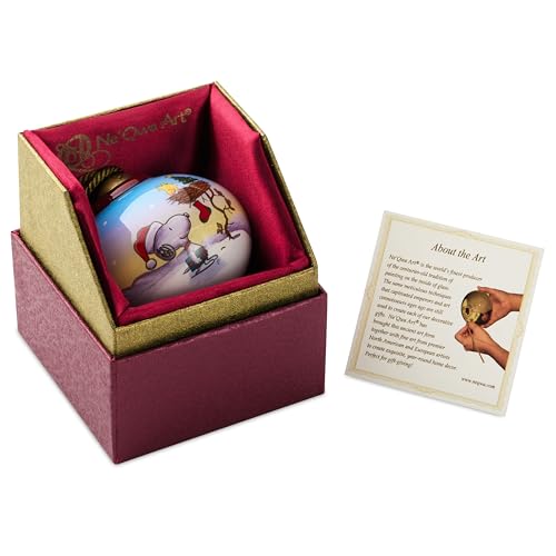 Hallmark Peanuts Ne'Qwa Art Snoopy and Woodstock Christmas Ornament, Hand-Painted Glass