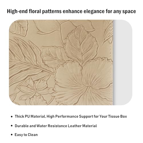 PARIERIS Soft Beige PU Leather Tissue Box Holder - Square Organizer for Home & Office