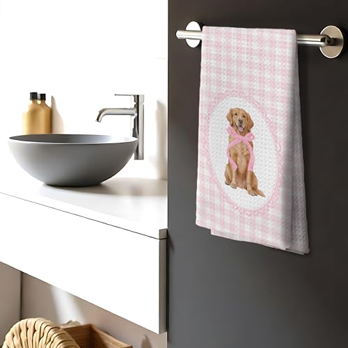 Coquette Pink Bow Golden Retriever Hand Towels - 16x24 Inches
