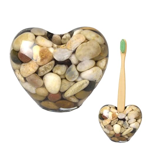OYAMIHUI Handmade River Stone Toothbrush Holder - Compact Heart-Shaped Stand