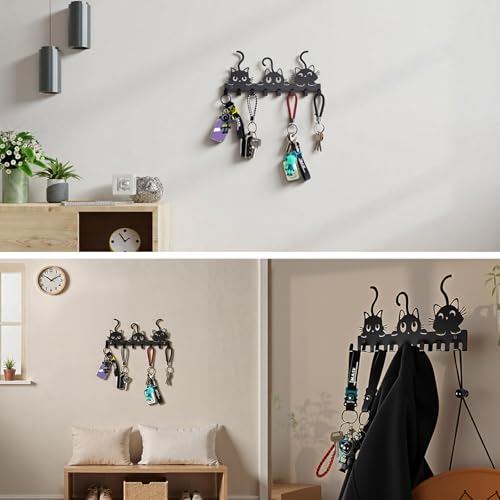 3 Cats Black Key Holder Wall Mounted - 8 Hook Organizer