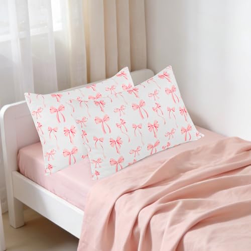 DAYEEBALL Toddler Pillowcase 2-Pack, Pink Bow Print, Fits 12x16 to 14x20