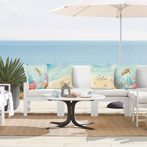Coastal Ocean Animal Throw Pillow Covers, Set of 4, 18x18"