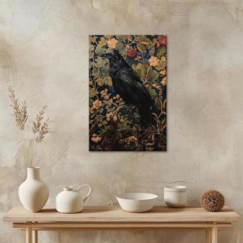 Vintage William Morris Black Crow Wall Art - Retro Botanical Print 8x12