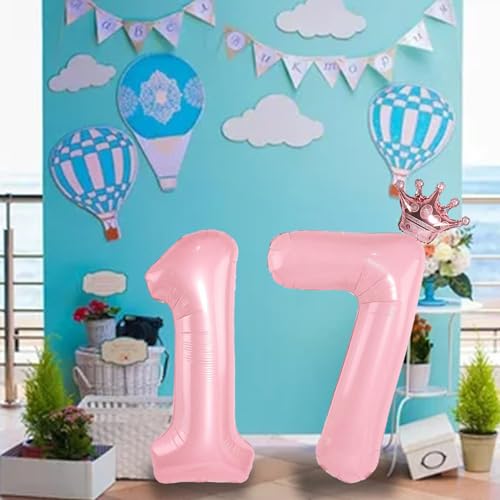 Rose Gold Crown Number 17 Balloon Set for Birthday & Celebrations