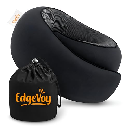 EdgeVoy Memory Foam Travel Neck Pillow with 360° Ergonomic Support, Washable Cover