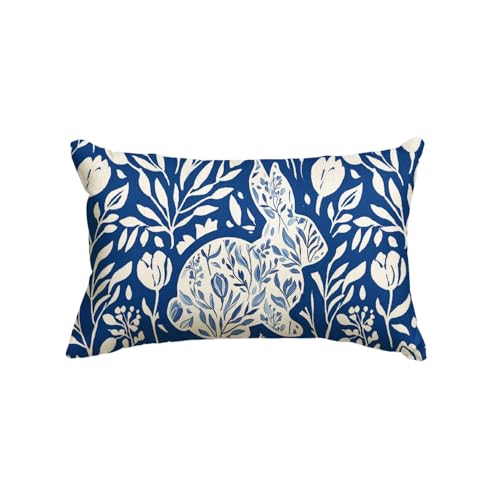 Easter Bunny Throw Pillow Cover - Dark Blue & White, 12x20 Inch