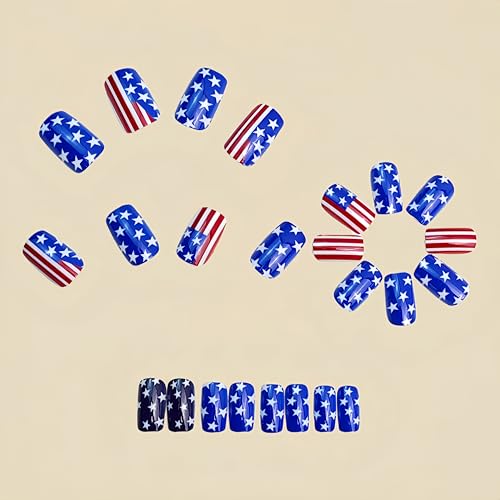Independence Day Press on Nails Short Square Patriotic Fake Nails