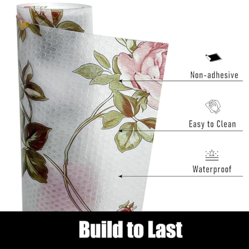 Tnjedigha Rose Floral Non-Adhesive Shelf Liner, 11.8" x 118.1" Cabinet Roll