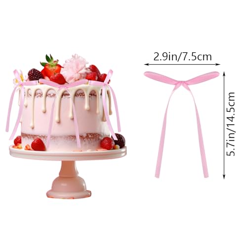 AMABAZR 20Pcs Bow Cupcake Toppers Light Pink Coquette Bowknot Ribbons