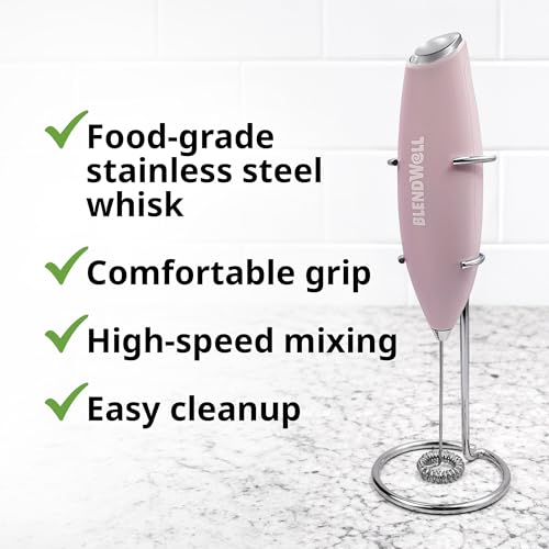 BlendWell Handheld Electric Milk Frother for Coffee and Matcha - Rose Pink