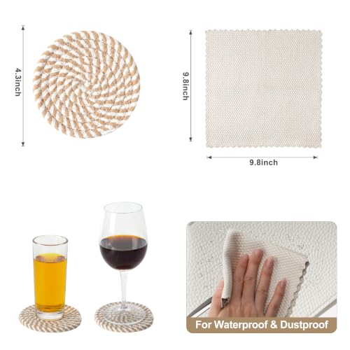 White Square Tissue Box Cover with Coasters & Cleaning Cloth Set - Modern Home Decor