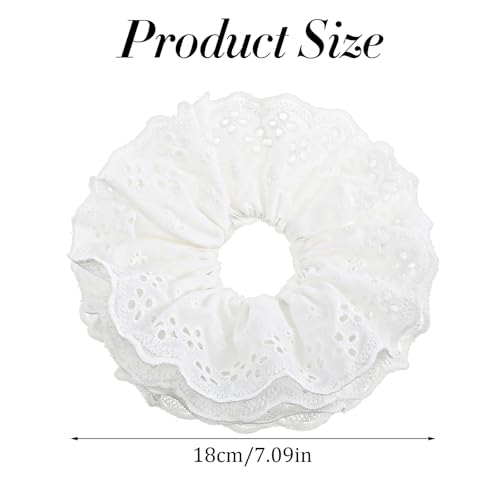 Nogeqi White Lace Scrunchie Large Ruffle Hair Tie for Thick Hair