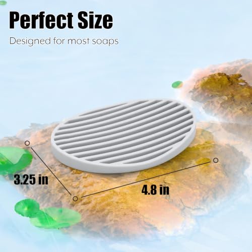 Cosmos Silicone Soap Dish Holder - Non-Slip Oval Soap Tray, 3 Pack Gray