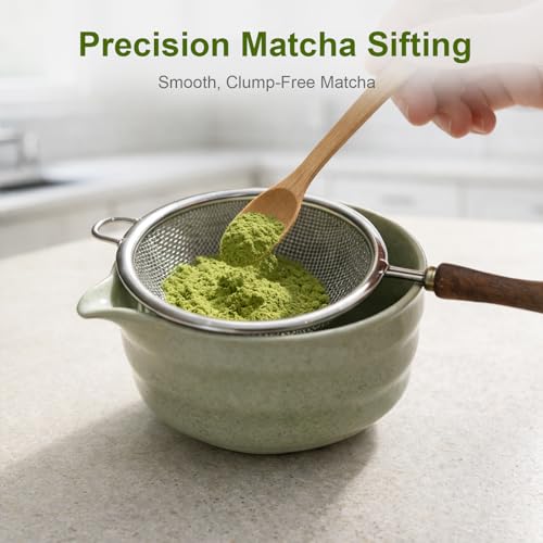 30-Mesh Matcha Sifter with Wooden Handle - 3-Inch Stainless Steel Strainer for Smooth Tea Preparation