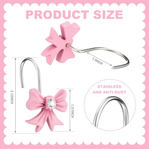 Pink Bow Shower Curtain Hooks 12 Pcs Stainless Steel Bathroom Accessories