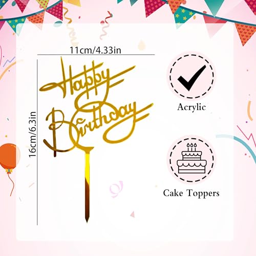 Gold Acrylic Happy Birthday Cake Topper - Elegant Party Decor