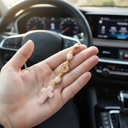 Pink Cross Car Charm for Rear View Mirror - Christian Gift for Women