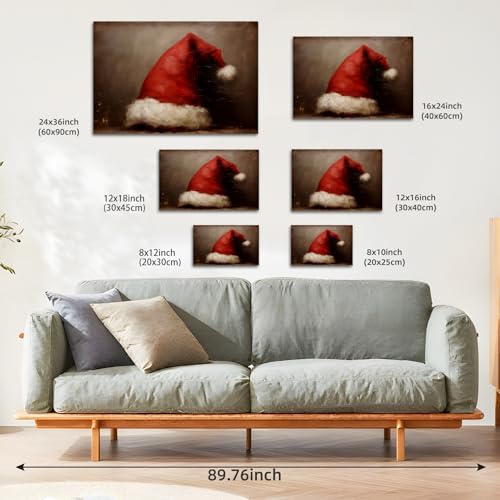 Vintage Christmas Santa Hat Canvas Wall Art - 8x12 Unframed