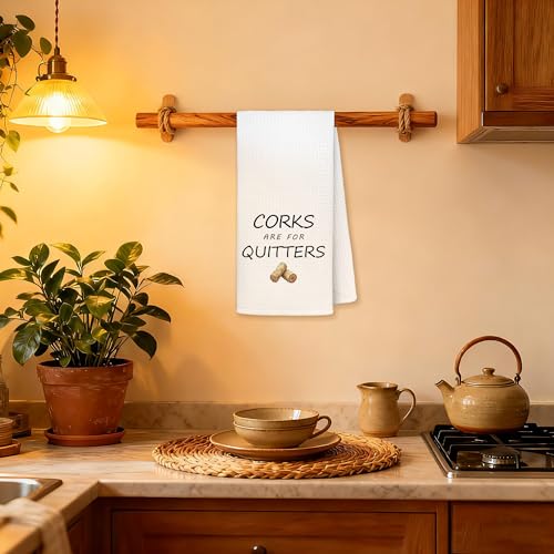 Funny Wine Kitchen Towel - Corks are for Quitters, 16x24in, Towel-Corks B